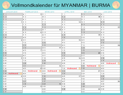 Jahreskalender 2021 mit den tagesgenauen mondphasen für deutschland. 2016 Vollmondkalender In Myanmar Burma Myanmar Reisetipps