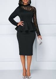 Us 31 28 Long Sleeve Peplum Waist Lace Patchwork Dress Women S Fashion Dresses Fashion Fashion Dresses Online