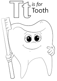 These super cute, free alphabet coloring pages are a fun way for toddler, preschool, pre k, and kindergarten age kids to work on learning the sounds letters make, practice listening for beginning sounds, and learning vocabulary while strengthening fine motor skills and having fun. Tooth Letter T Coloring Page Free Printable Coloring Pages For Kids