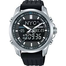 Pz4023x1 Pulsar Men S Digital Analogue 100m Water Resistant Black Polyurethane Strap Watch Watches For Men Fossil Watches For Men Pulsar