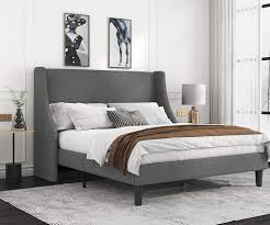 This tufted upholstered low profile platform bed is an easy way to bring a simple traditional style to your bedroom. Buy Allewie Full Size Modern Platform Bed Frame With Wingback Upholstered Bed Frame With Headboard Wood Slat Support Mattress Foundation Light Grey Full Online In Indonesia B08sgnhjs1