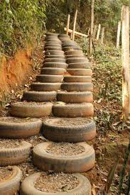 How To Recycle Old Tires And Transform Them In Useful Objects For Your Home This Path Would Be Great Through The Woods O Garden Stairs Tyres Recycle Old Tires