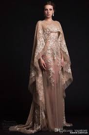 2017 Krikor Jabotian Prom Dresses With Cape High Neck Champagne Lace Appliques Vintage Satin Long Party Dress Formal Evenin Gowns Evening Gowns Evening Dresses