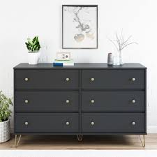 Novogratz Owen Mid Century Modern 6 Drawer Dresser Black Walmart Com In 2020 Kids Dressers Dresser Drawers Double Dresser