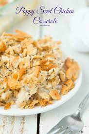 Poppy Seed Chicken Casserole Ritz Cracker Topping Oh Sweet Basil Recipe Poppy Seed Chicken Casserole Poppy Seed Chicken Chicken Recipes Casserole