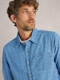 White Stuff Chambray Leaf Shirt, Blue