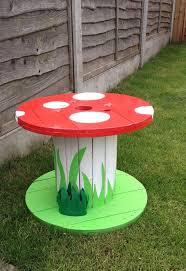Garden Ornaments Mushroom Table Upcycled Cable Reel Drum Wooden Garden Ornaments Cable Reel Cable Spool