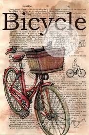 Imprimir Bicycle Mixed Media Drawing On Distressed Etsy Bicycle Art Book Page Art Book Art