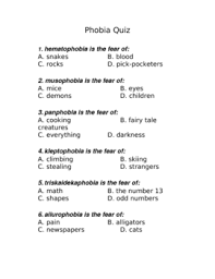 If you know, you know. Phobia Trivia Quiz By Vocabulary Vixens Teachers Pay Teachers