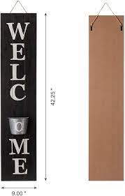 Metal kitchen signs vertical rectangle welcome. Buy Glitzhome Welcome Sign For Front Door 42 Inch Farmhouse Vertical Wooden Welcome Sign With Cute Metal Hanging Planter For Porch Rustic Wall Decoration Indoor Outdoor Front Porch Decor Black Online In