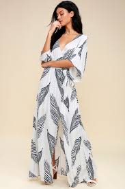 Sign Of The Times White And Navy Blue Leaf Print Maxi Dress Leaves Print Dresses White Boho Dress Lace Maxi Dress