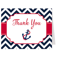 Nautical Chevron Red And Navy Thank You Card Baby Shower Thank You Cards Print Thank You Cards Baby Shower Thank You