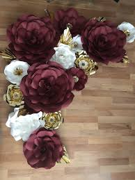 Burgundy White And Gold Paper Flowers Paper Flower Wall Decor Paper Flower Wall Paper Flowers