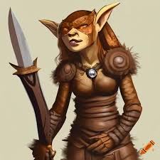 Illustration of a cute female bugbear warrior on Craiyon