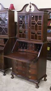 Tooled leather library secretary desk & chair, secret book compartments #28943. Secretary Desk Antique Secretary Desks Secretary Desks Vintage Secretary Desk