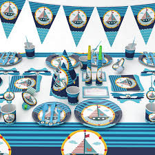 Sailboat candy dish from artsy fartsy mom. Blue Party Decor Nautical Theme Birthday Paper Hat Napkins Plate Table Cloth Kids Happy Birthday Banner Cup Tableware Set Favor Buy At The Price Of 1 15 In Aliexpress Com Imall Com