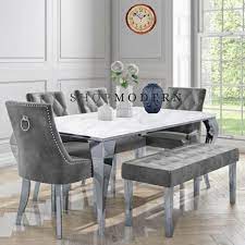 Zinus farmhouse dining kitchen table with bench. Laveda 160cm White Grey Marble Dining Table Canterbury Chairs Bench