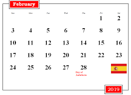 February 2019 Spain Holidays Calendar Februarycalendar February2019calendar February201 Holiday Calendar Holiday Calendar Printable Federal Holiday Calendar
