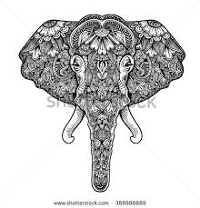 Vector Black And White Henna Elephant Head Illustration Henna Elephant White Henna Elephant Head