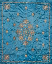 Islemeli Mavi Atlas Yatak Ortusu 2020 Mavi Antikalar Yatak