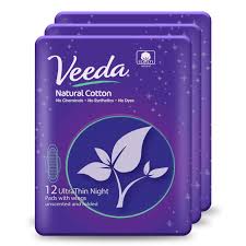 14 best sustainable period products: Naturalena Brands Uk Limited Veeda Ultra Thin Absorbent Overnight Towels Are Always Chlorine And Fragrance Free Hypoallergenic Natural Cotton Sanitary Napkins 36 Count Super Buy Online In Bahamas At Bahamas Desertcart Com Productid