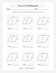 Printable Area Of Parallelogram Worksheet Parallelogram Area Worksheets Math