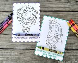 Free printable valentine's day coloring pages. Free Printable Trolls Movie Valentine Coloring Cards Simple Made Pretty