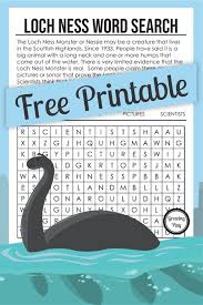Loch Ness Monster Word Search With Info Too Growing Play Loch Ness Monster Monster Activities Mystery Word