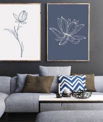 Bedroom Wall Art 2 Piece Minimalist Flower Print Blue Wall Etsy Blue Wall Decor Blue Wall Decor Bedroom Wall Decor Bedroom