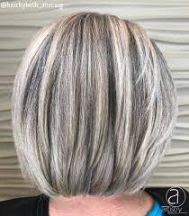 Multi Tonal Grey Blonde Bob By Hair Stylist Beth Mccaig Bob Greyhair Maturehair Gray Hair Highlights Blonde Bobs Hair