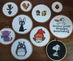 Most of the things i have done have big areas of one color. Pokemon Studio Ghibli Ponyo Totoro Snoopy Cross Stitch Wall Hangings Home Decor Instagram Da Snzn Snznssti Cross Stitch Cross Stitch Patterns Stitch Patterns