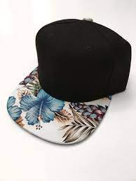 White Blue Floral Snapback Flat Bill Hats For Women Outfit Hat Designs Snapback