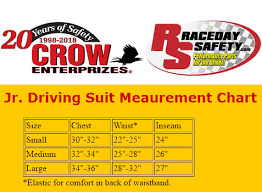 Crow Junior Driving Suit Size Chart