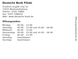 Deutsche bank ag 60 wall street new york, ny 10005 usa. á… Offnungszeiten Deutsche Bank Filiale Friedrich Engels Ring 52 In Neubrandenburg