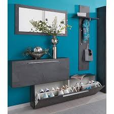 Ensemble Vestiaire Range Chaussures Porte Manteaux Miroir Lisboa Decor Gris Ardoise Vue 1 Decoration Gris Rangement Chaussures Mobilier De Salon