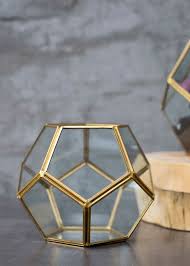 Hira Glass Geometric Pentagon Floral Container In Clear Gold 5 5 W X 5 5 L X 4 5 H Geometric Terrarium Geometric Vases Floral Container