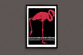 Munich Zoo Germany Travel Poster Art Deco Poster Art Deco Print Pink Flamingo Poster Retro Pink Flami Travel Posters Art Deco Art Deco Print Retro Poster