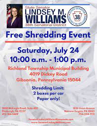Offer is subject to change or cancellation at any time. Free Shredding Event Senator Lindsey Williams