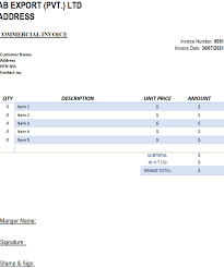Commercial Invoice Template Excel Word Template