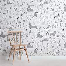 Gray White Bulldog Sausage Dog Pattern Wallpaper Mural Hovia In 2021 Feature Wall Wallpaper Grey And White Wallpaper Dog Wallpaper