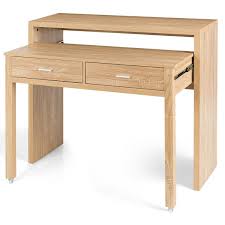 Extendable Computer Desk With Pull Out Secondary Desk Natural In 2020 Desks For Small Spaces Cheap Office Furniture Computer Table Design