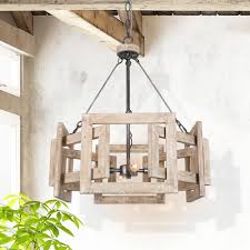 Sezeven Evelyn Modern Farmhouse Chandelier 20 In 4 Light Antique Wood Geometric Pendant Lighting Led Compatible Rnuaa2hd13719g7 The Home Depot