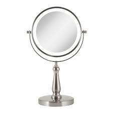 Fluorescent bulb lighting around the mirror edge. Satin Nickel 1x 8x Led Round Vanity Mirror The Container Store