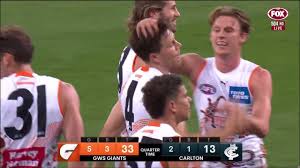 Toby greene tries to fend off patrick dangerfield. Toby Greene Kicks A Massive Torp On The Qtr Time Siren Afl Gws V Carlton Round 14 2021 Youtube