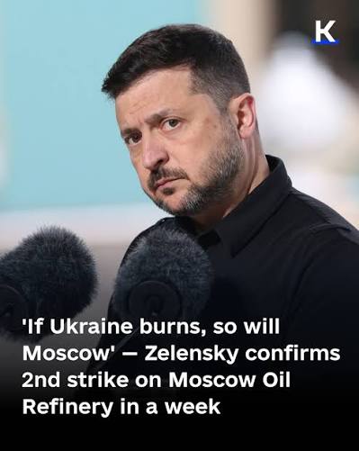 Ukrainian President Volodymyr Zelenskyy said Kyiv hit a major oil refinery in Moscow on Thursday for the second time this week, in what he said was a “fair” response to Russian strikes