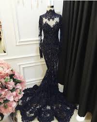 High Collar Black Lace Prom Dress Long Sleeves Mermaid Evening Dress Black Lace Wedding Black Lace Wedding Dress Long Sleeve Wedding Dress Lace