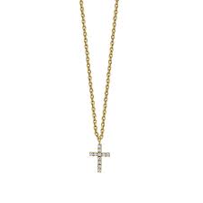 Absolute™ 14k gold cubic zirconia round stone cross pendant and chain. 14k Yellow Gold Diamond Tiny Cross Necklace Kitsinian Jewelers
