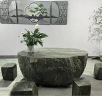 Mesa de piedra ónix verde pulido y partido de piedra natural para  decoración de parque al aire libre, patio, jardín y patio