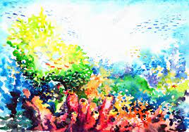 Watercolor coral set wall mural, premium canvas wall murals for residential and commercial use, from limitless walls. Underwater Landscape With Coral Reef Watercolor Painted Stock Photo Picture And Royalty Free Image Image 19540240