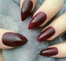 Almond Matte And Shiny Tips Wine Nails Maroon Nails Almond Acrylic Nails Burgundy Nails Red stiletto nails goth nails red nails almond nails red pointed nails black nails perfect nails gorgeous nails pretty nails.